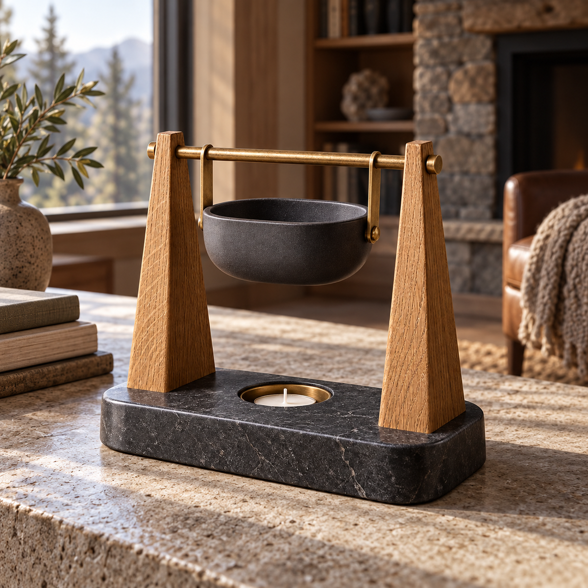 Timber Span Tea-Light Warmer unlit on a heat-resistant table