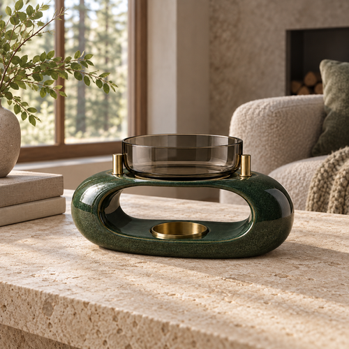 Boreal Halo Tea-Light Warmer unlit on a limestone table