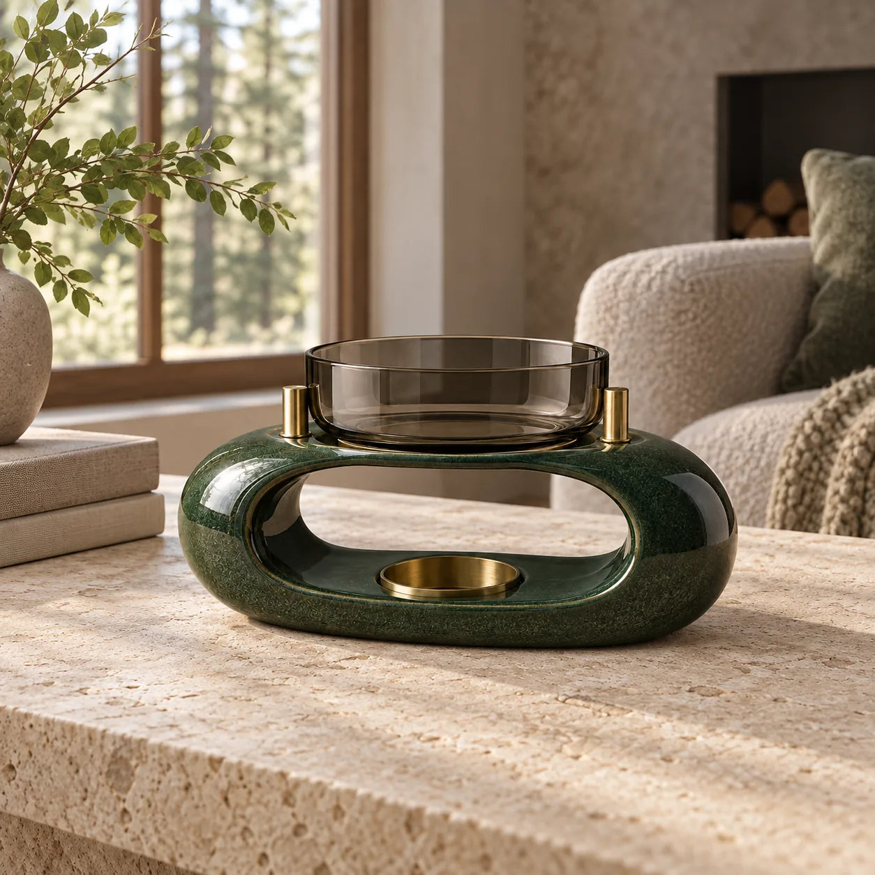 Boreal Halo tea-light warmer on a limestone table